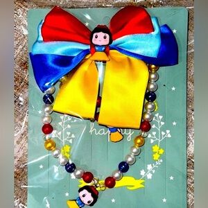Set of 3 princess necklace, bracelet and hair bow Disney inspired Snow White